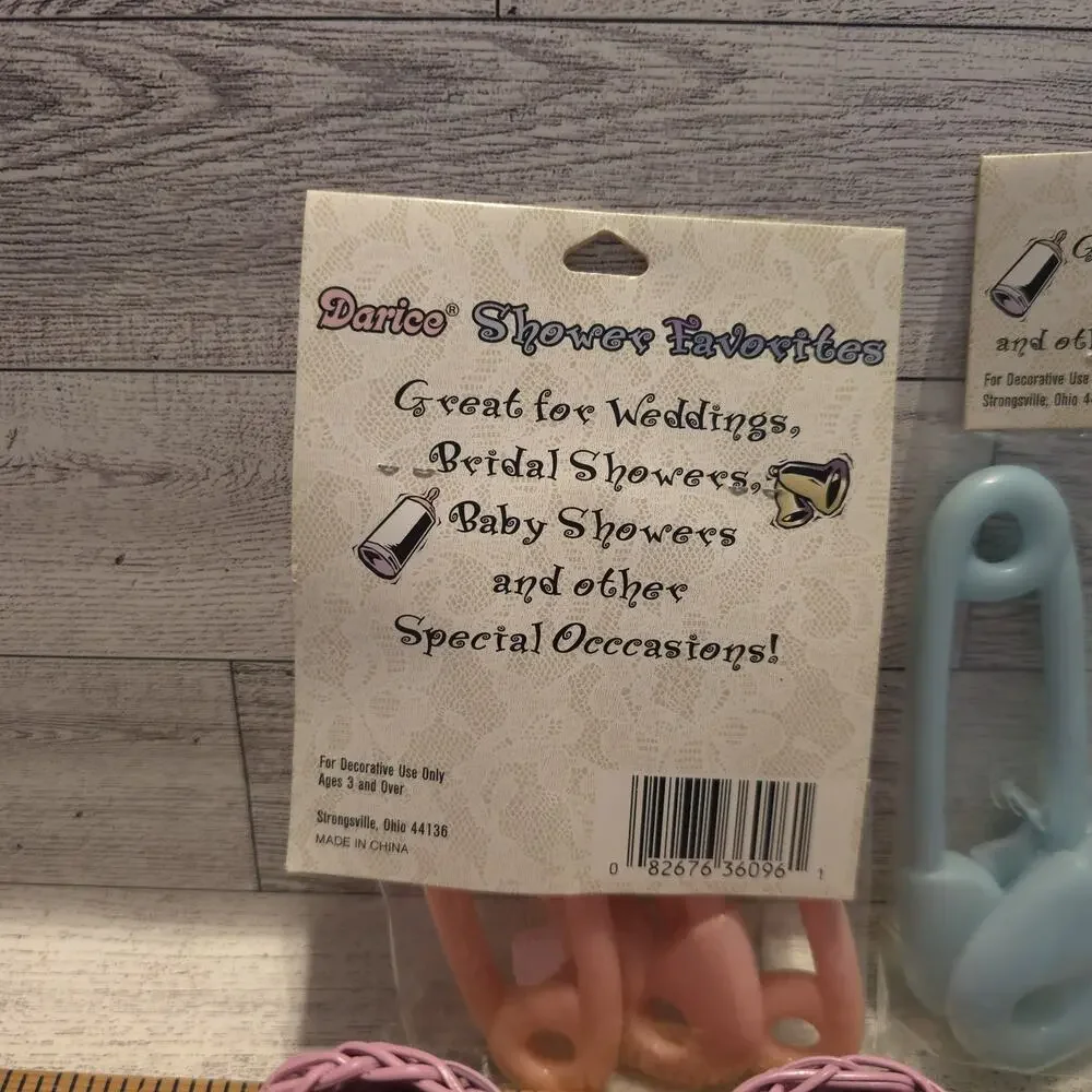 Vintage‎ Baby Shower Decor Plastic Diaper Pins Wicker Baby Shoes